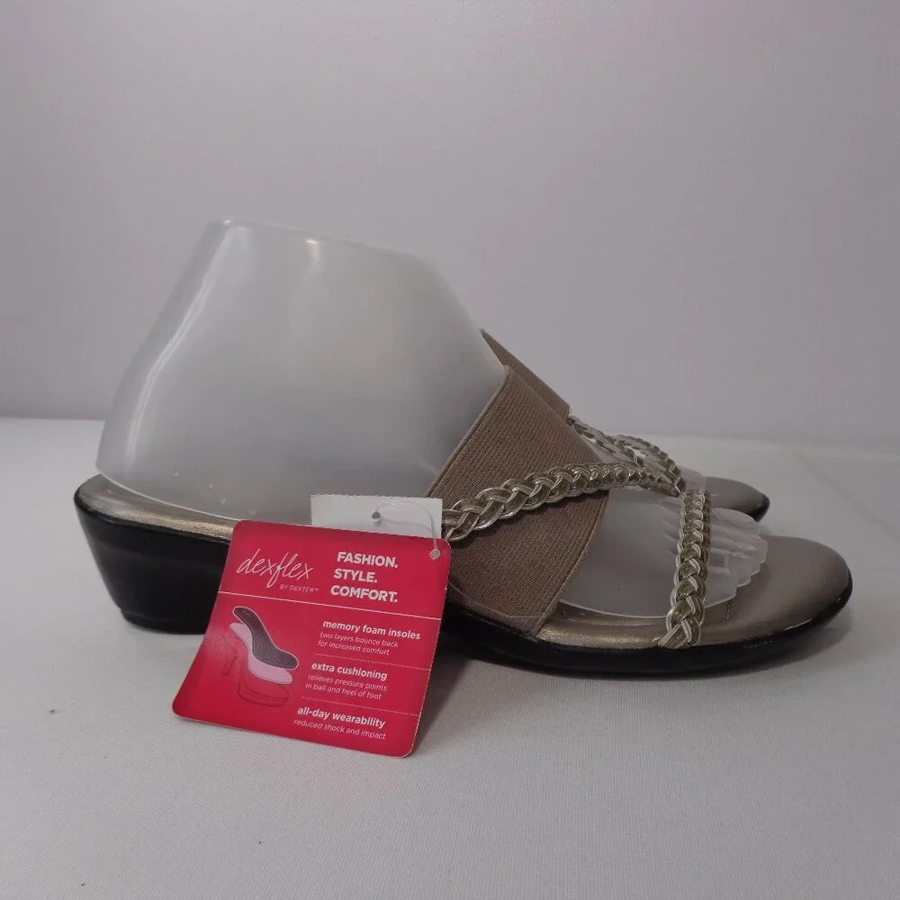 DEXFLEX By DEXTER Slip On Braid Elastic Straps Low Wedge Sandals Women's Size 8W
